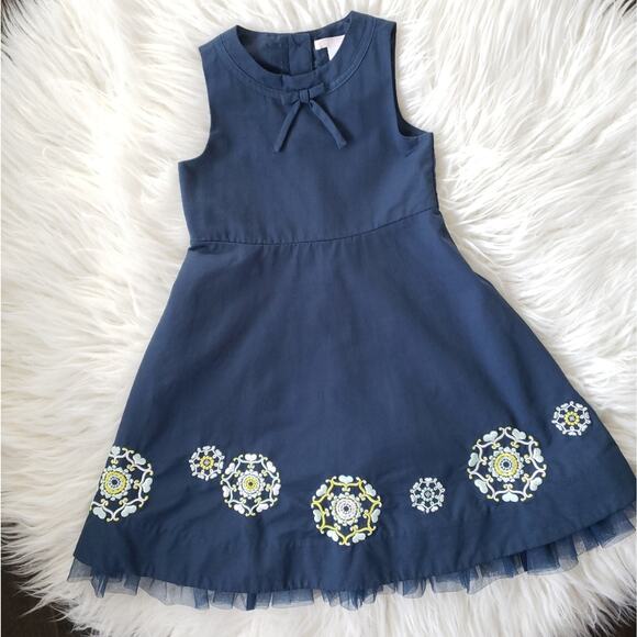 Janie & Jack Formal Dress Navy Crinoline Hem Embroidered Hearts Girl 4 - Picture 1 of 10